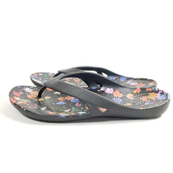 Crocs Womens Size 9 Floral Print Black Flip-Flops - Picture 5 of 8